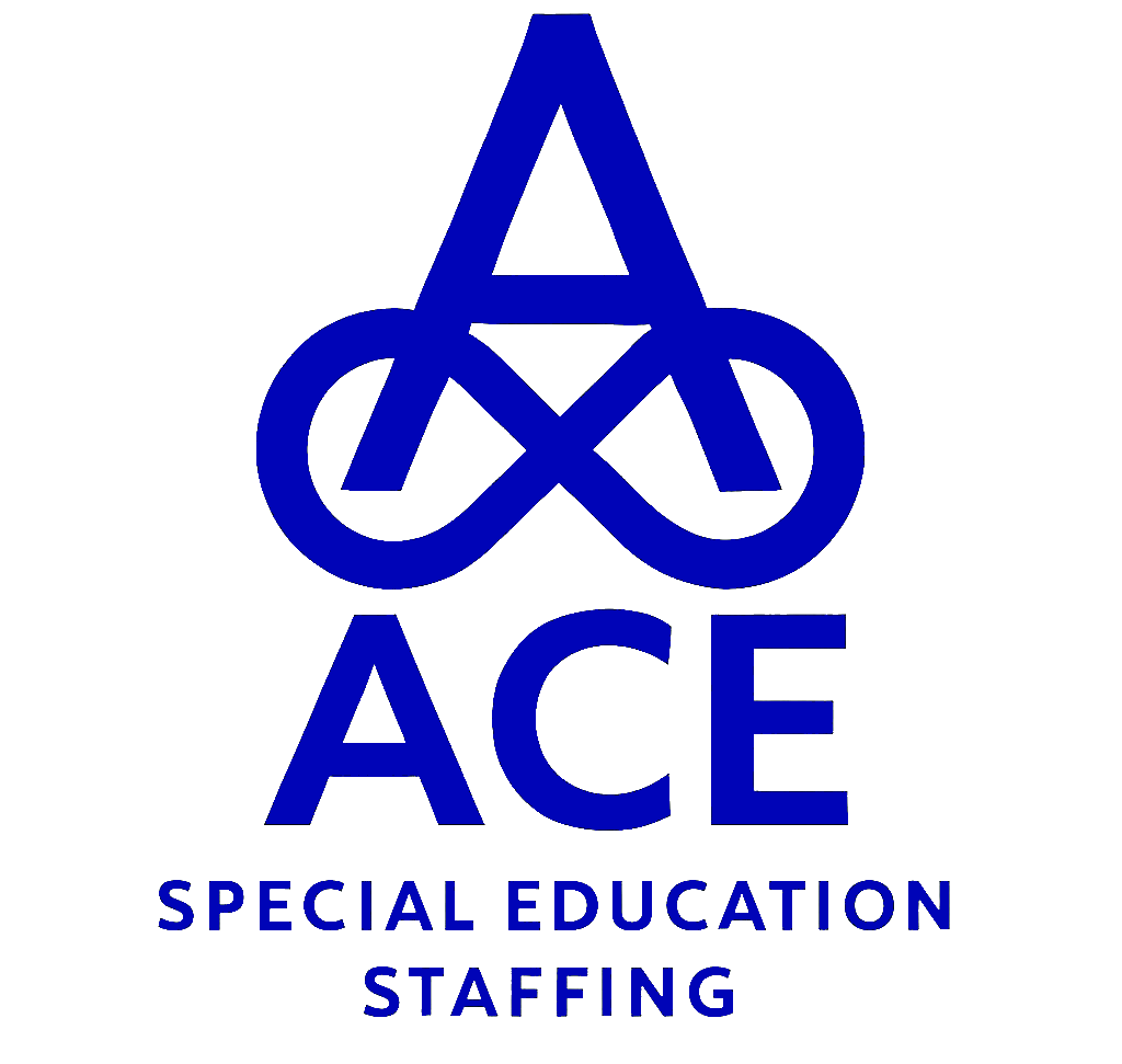 Blue logo of ACE Special Education Staffing with intertwined letters.